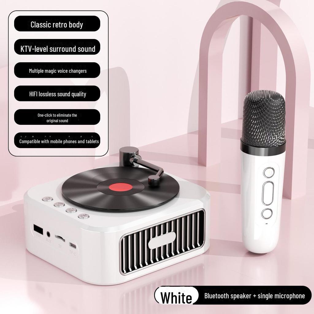 «Беспроводная Bluetooth-колонка в стиле ретро с виниловыми пластинками и мощными басами»