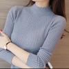 ITOOLIN Autumn Women Mock Neck Ruffles Sweater Long Sleeve Knitted Bottoming Solid Pullovers Stripe For Women Casual Sweater
