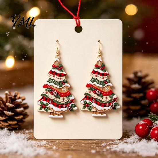 Christmas Jewelry for Women 2D Acrylic Earrings, Colorful Tree Dangle Earrings with Bow Holiday Party Decor, Lightweight Drop Jewelry, Decorations