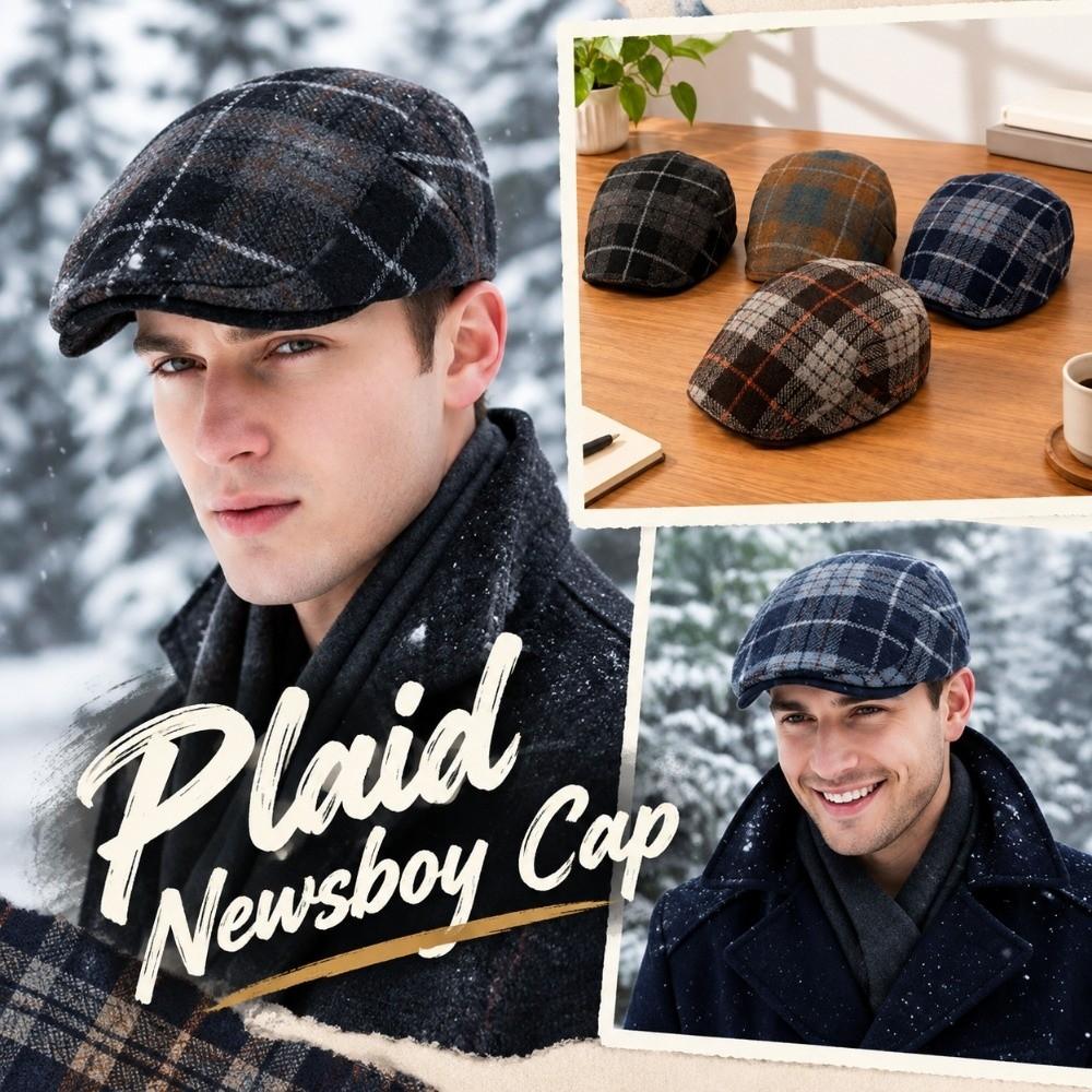 Premium Woolen Plaid Beret Hat Retro Style Vintage Newsboy Cap Woolen Flat Cap Daily Outfits