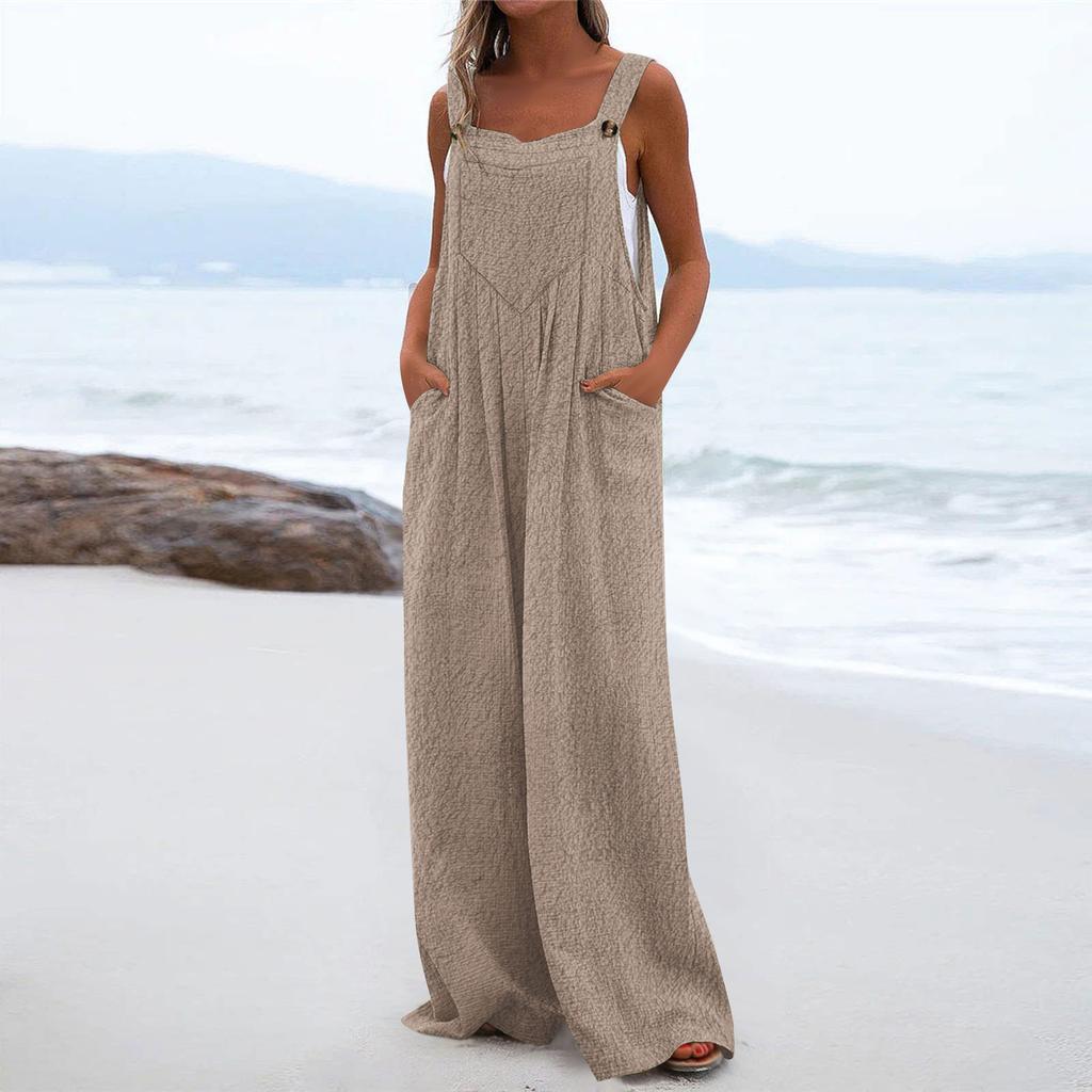 Women's Fashion Casual Loose Pocket Flannel Solid Color Jumpsuit