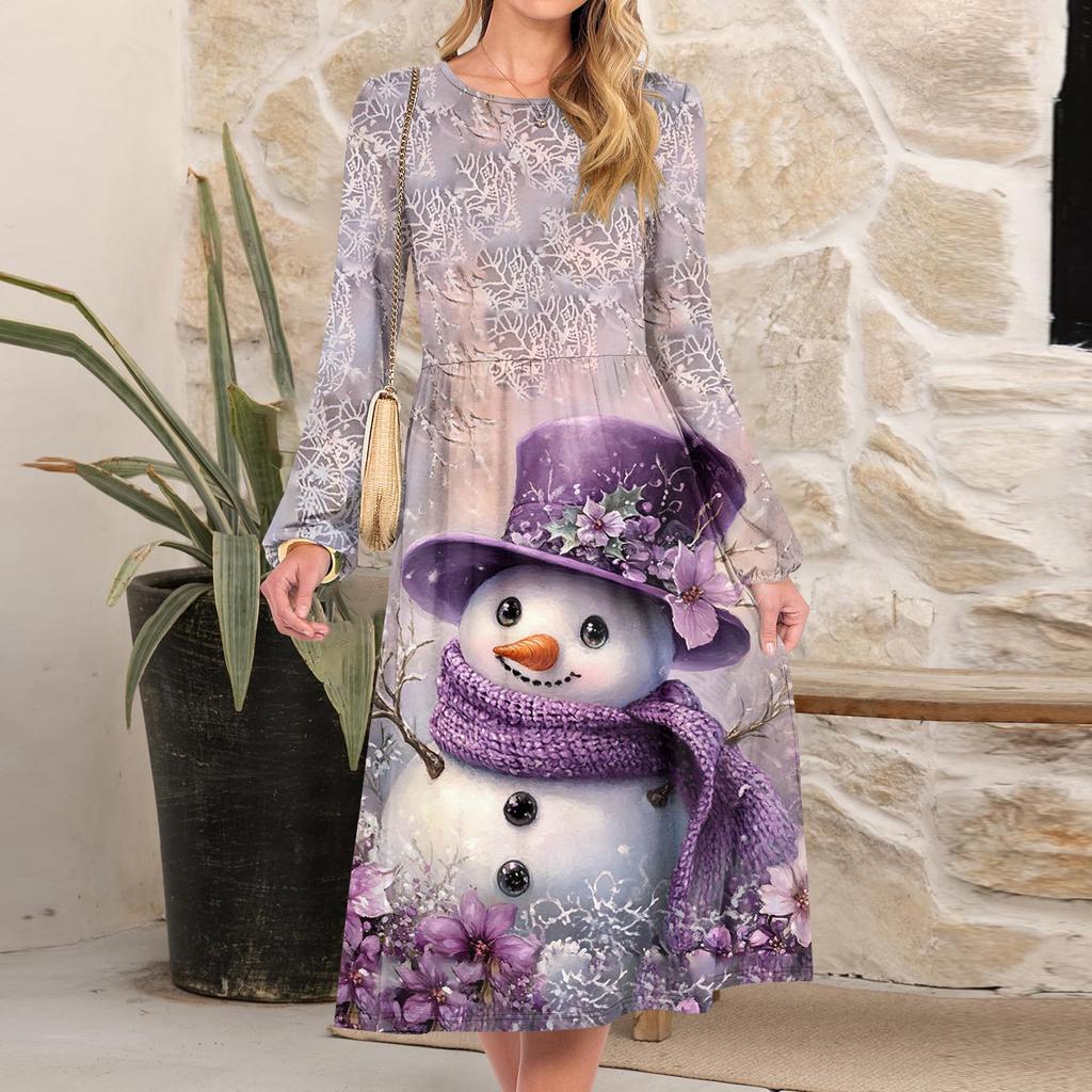 Женское модное свободное платье с круглым вырезом и рождественским принтом