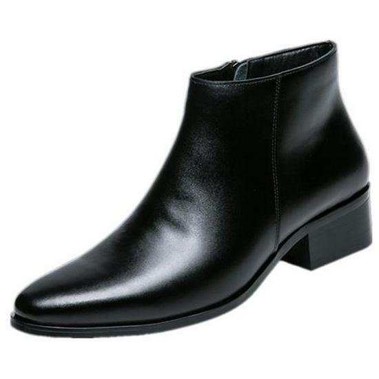 Men's High-Top Leather Pointed Toe Boots - Autumn/Winter Casual Velvet Lined Cowhide Martin Boots
