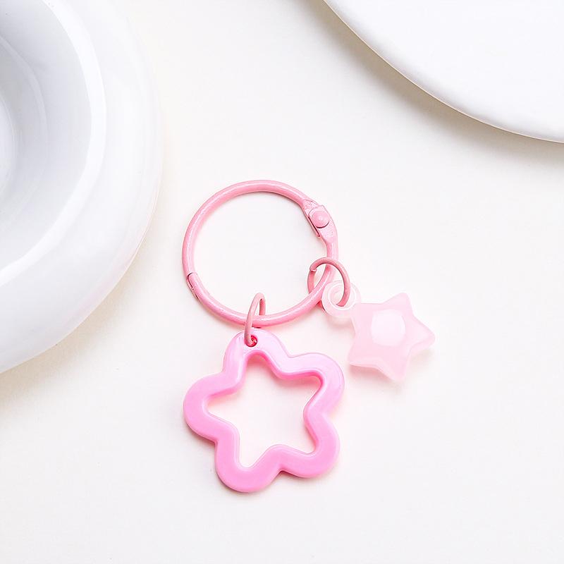 Metal Open Ring Keyrings Colorful Resin Five-Pointed Star Bell Pendant Keychain For Women Girl Car Hanging Trinket Key Holder