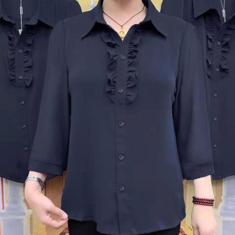 Женская весенняя новинка большого размера для мам, бордовая кружевная рубашка с семиточечным рукавом, женская одежда, блузки