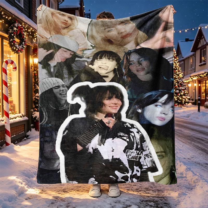 Billie Eilish Pattern Blanket for Home Decoration, Bed, Sofa, Car Travel, Camping, Suitable for All Seasons, Birthday Christmas Gift