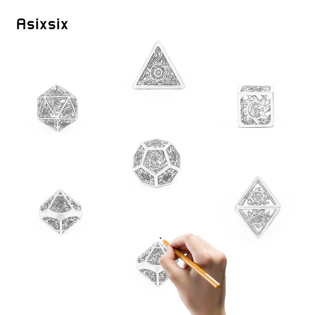 7 шт. сине-белые вращающиеся циклонные металлические кубики, набор полых металлических многогранных кубиков, подходящий для ролевой ролевой игры, настольной игры, карточной игры