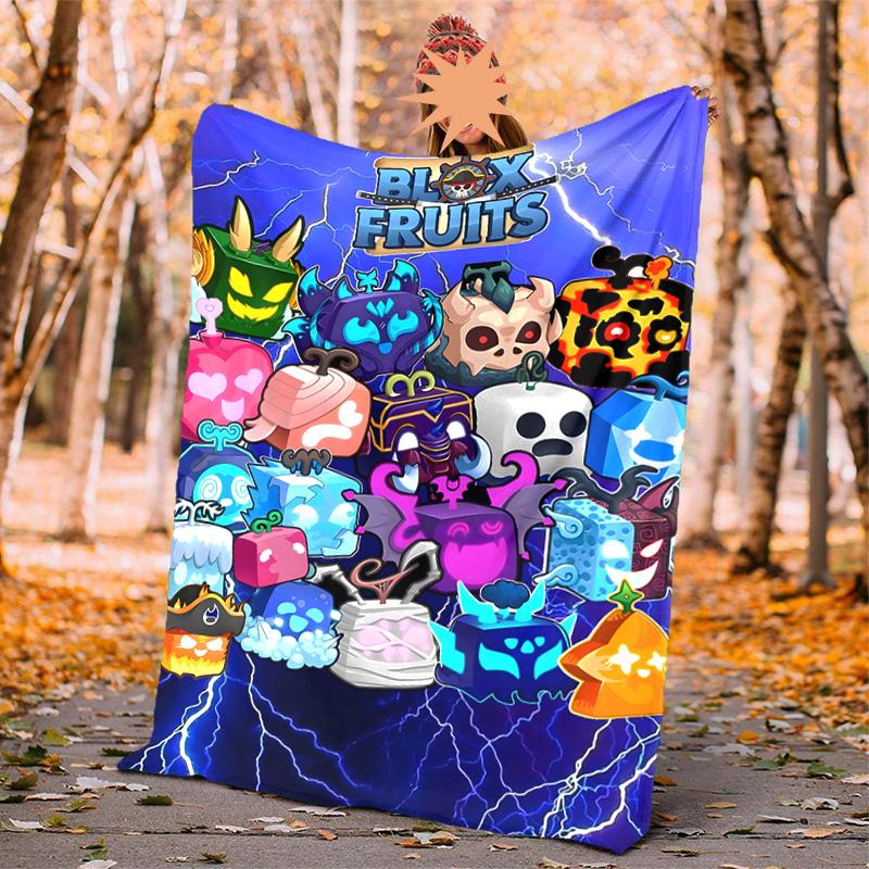 Blox Fruit Flannel Blanket Soft Warm All-Season Throw, Design for Camping, Car Travel, Hiking Sofa, Bed, Office Perfect Gift for Parties