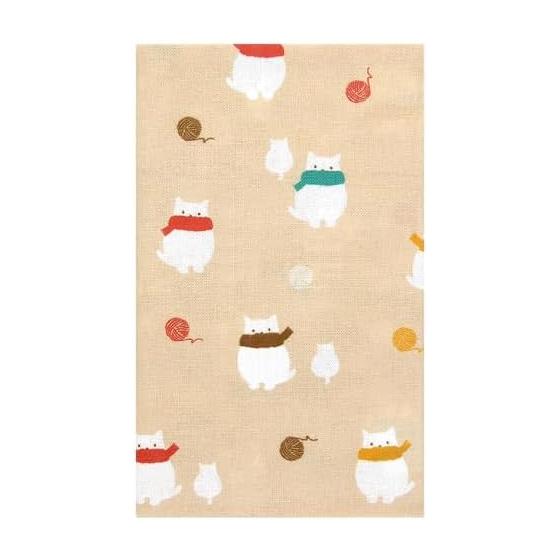 Hamamonyo Tenugui Towel - Cat Pattern, 100% Cotton, Approx. 34cm x 90cm, Raw Edge