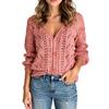 Women's Solid Color Long Sleeve Cutout V-Neck Knitted Cardigan Sweater