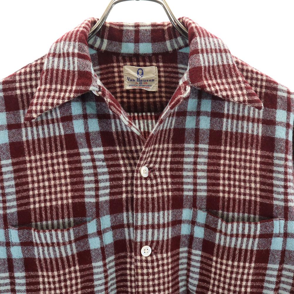 VAN HEUSEN 50-е 60-е Отложной воротник Винтажный квадратный силуэт Клетка Длинный рукав Рубашка с отложным воротником Мужская Б/У