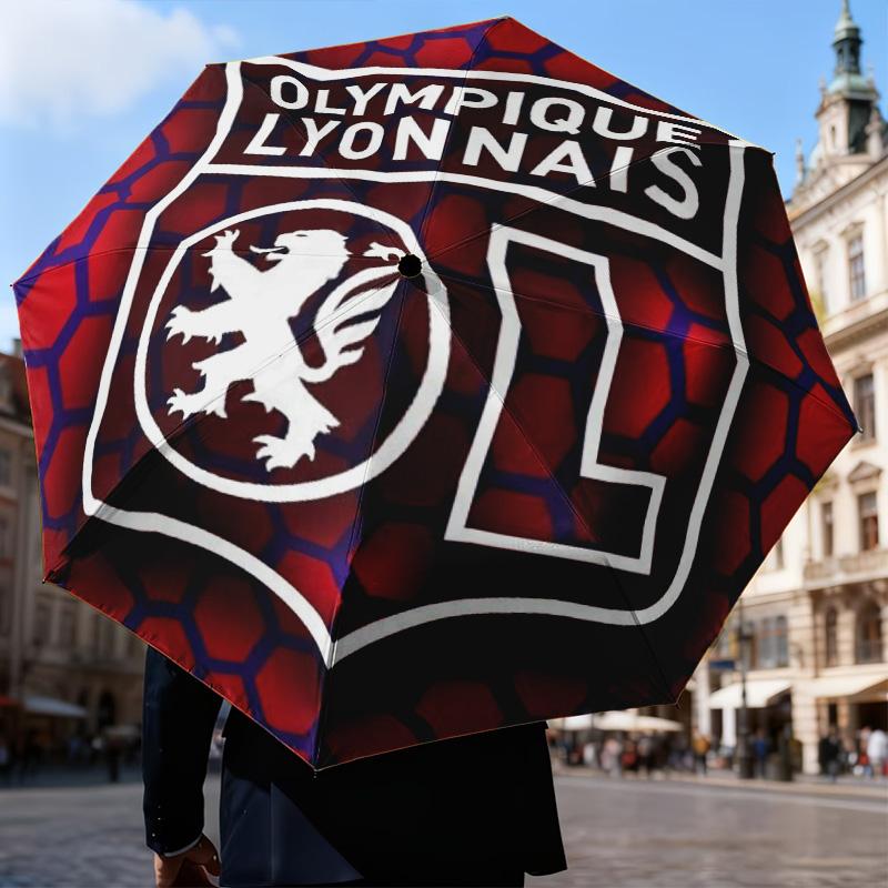 1PC Lyon Football Crest Printed Umbrella Folding umbrella, automatic umbrella 8-Frame for Travel, camping Fan gifts Christmas Gifts