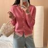 Soft Gray Knit Cardigan Women Fake Two-Piece Layered Sweater College Style Open Front Pullover