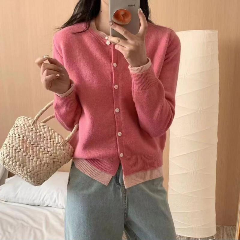 Soft Gray Knit Cardigan Women Fake Two-Piece Layered Sweater College Style Open Front Pullover