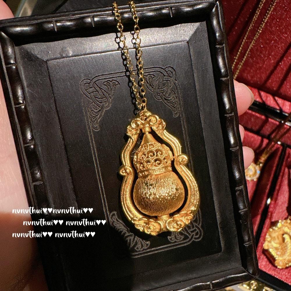 Ancient Gold Filigree Chiseled Pixiu Pendant Necklace, New Chinese Style, Rich Woman Hammer Lotus Leaf Gourd Fulu Rope Chain