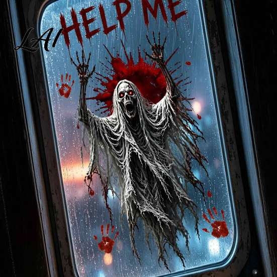 Interior Exterior Window Decorations Halloween Static Clings Skeleton Ghost Wall Sticker with Blood Reusable PVC Film Handprints Scary Decor