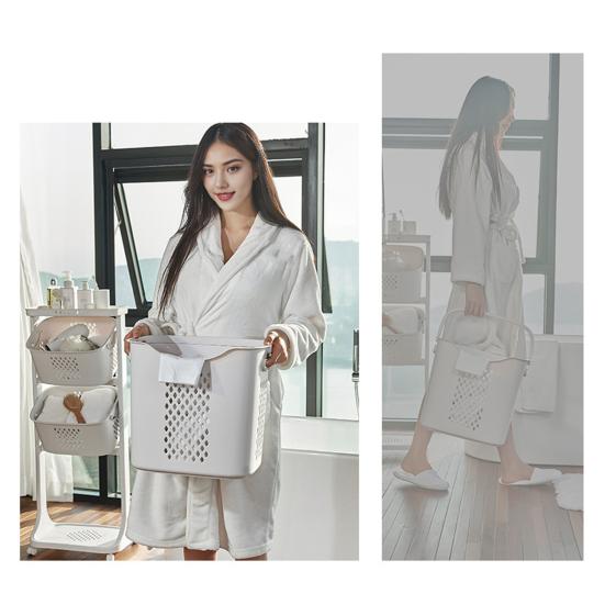 Yousheng Multi-Tier Rolling Laundry Hamper Dirty Clothes Basket Cart with Removable Basket Top Shelf Wheeled Laundry Storage Cart for Bedroom Bathroom