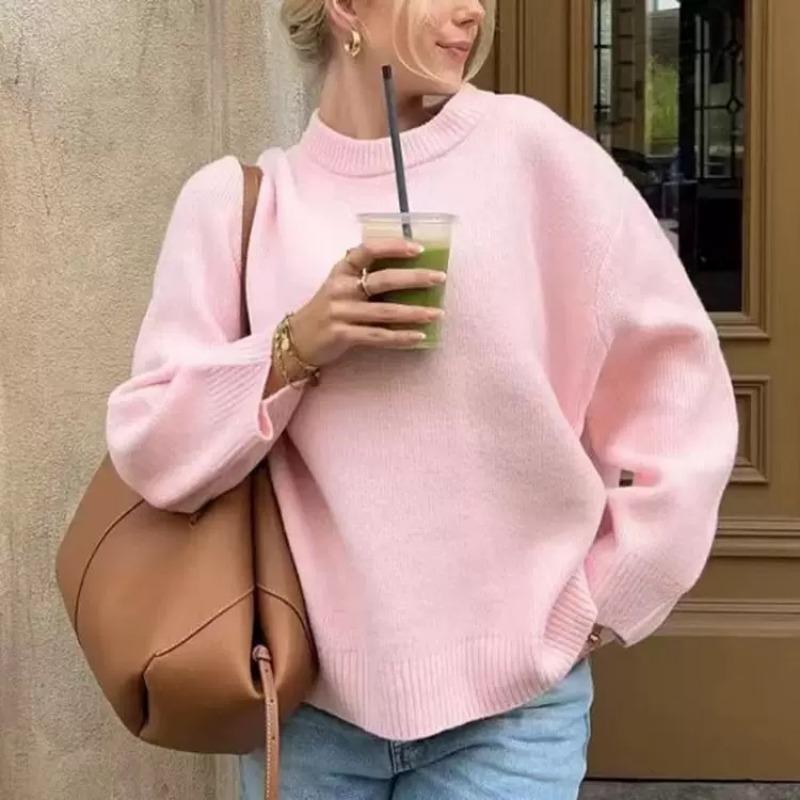 Women S Thick Knitted Crew Neck Loose Pullover Sweater For Autumn Winter