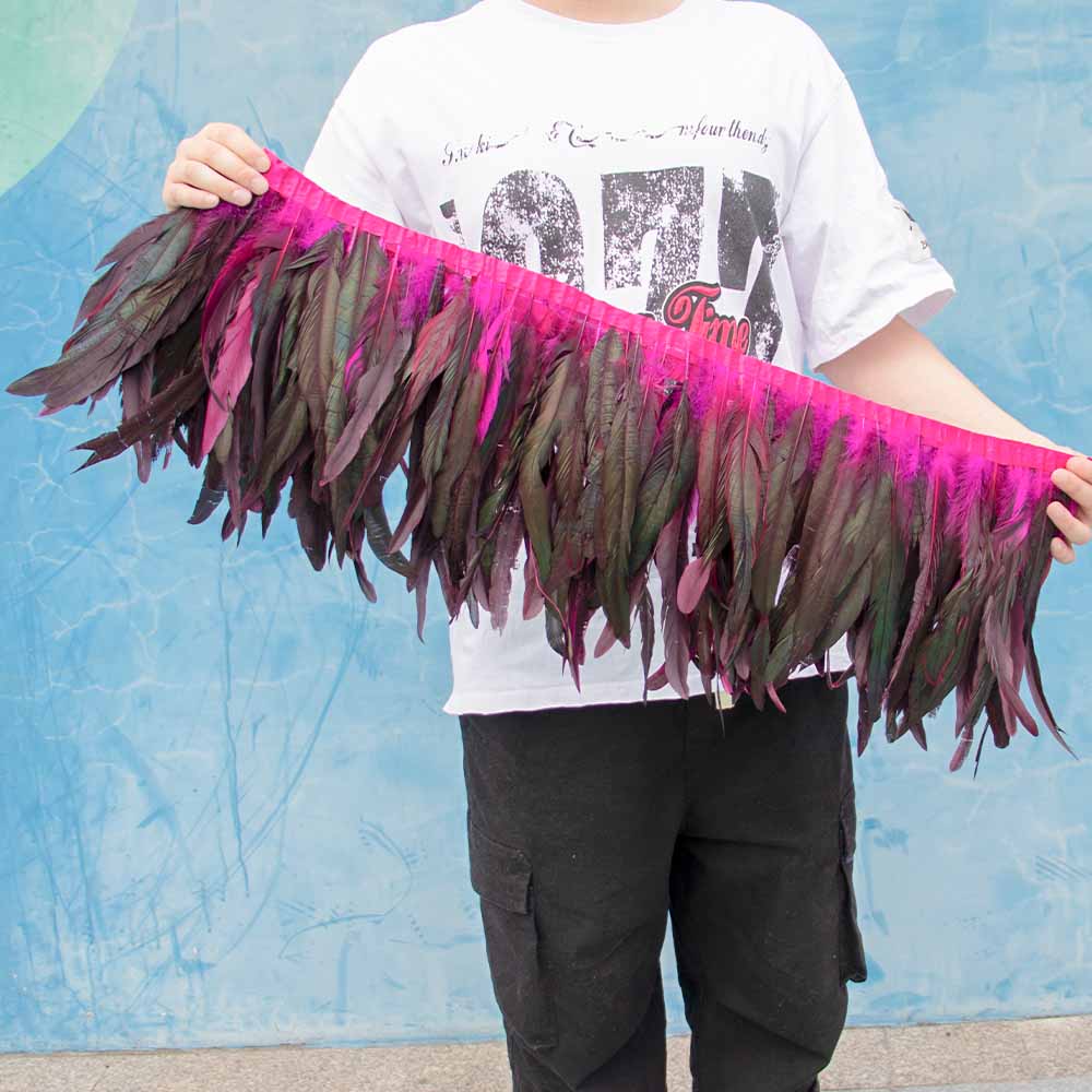 1 метр Натуральная красная петушиная хакл перьевая отделка бахрома 10-12 дюймов Свадебный карнавал украшение для вечеринки DIY одежда для шитья поделки