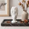 Elegant Winged Angel 3D Printed Hooded Figurine White Statue Literary Style Sculpture European Minimalist Desktop for Home Office Decor Decorative