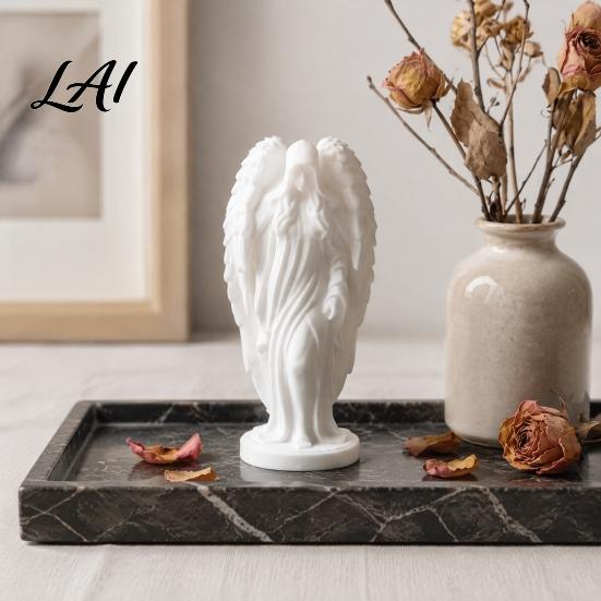 Elegant Winged Angel 3D Printed Hooded Figurine White Statue Literary Style Sculpture European Minimalist Desktop for Home Office Decor Decorative