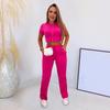 2 шт./комплект женский укороченный топ брюки комплект короткий рукав О-образный вырез облегающий топ высокая талия облегающие брюки спортивный костюм спортивный костюм брючный костюм
