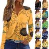 Women's Fashion Casual Floral Print V Neck Long Sleeved Button Up T Shirt Top Long Sleeved Top