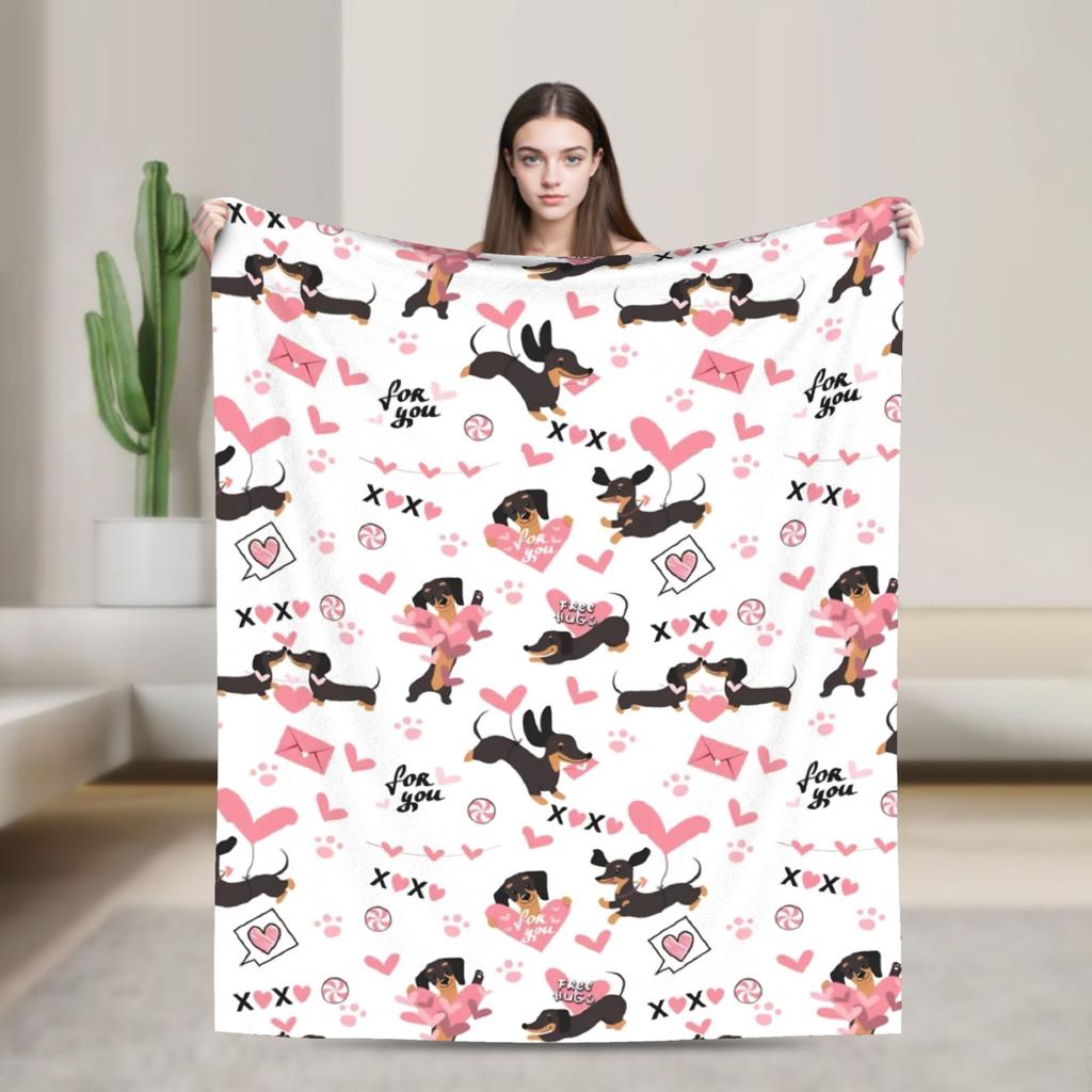 Dachshund Flannel Blankets Dogs Animal Custom Throw Blankets for Bed Sofa Couch 200x150cm Plush Thin Quilt