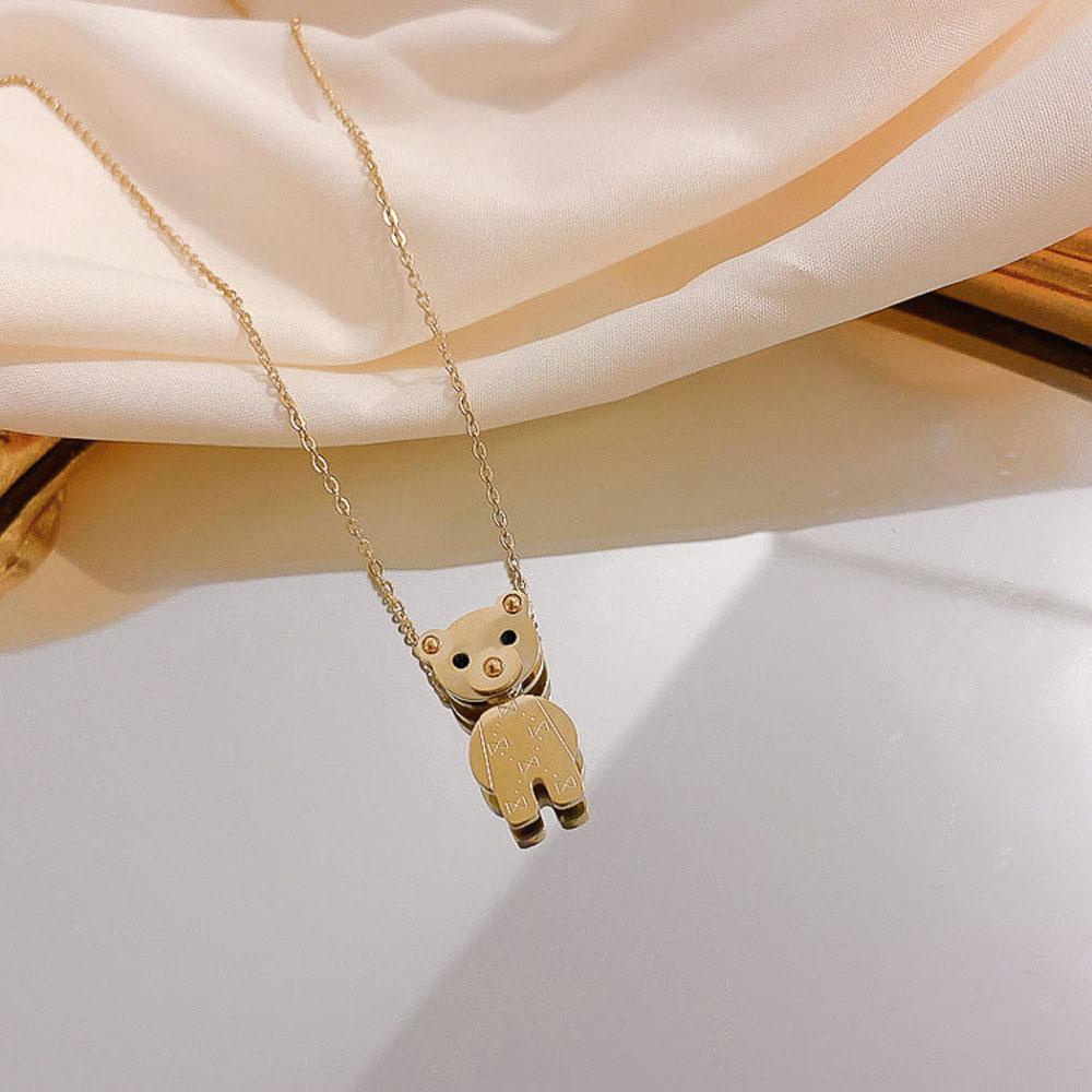 Simple Women Hip Hop Stainless Steel Exquisite Fashion Jewelry Bear Pendant Necklace Clavicle Chain