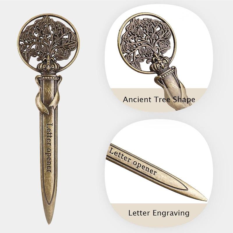 Vintage Metal Letter Opener Antique Pack of 3 Envelope Slitter with Gift Box Ancient Tree Shaped Mail Opener for Office Mail Supplies
