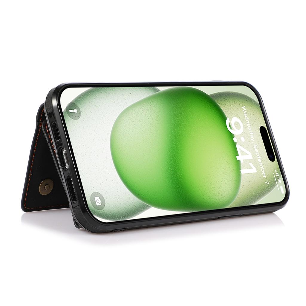 For iPhone 16 Pro Phone Case Tri-Fold Wallet Kickstand PU Leather+TPU Back Cover