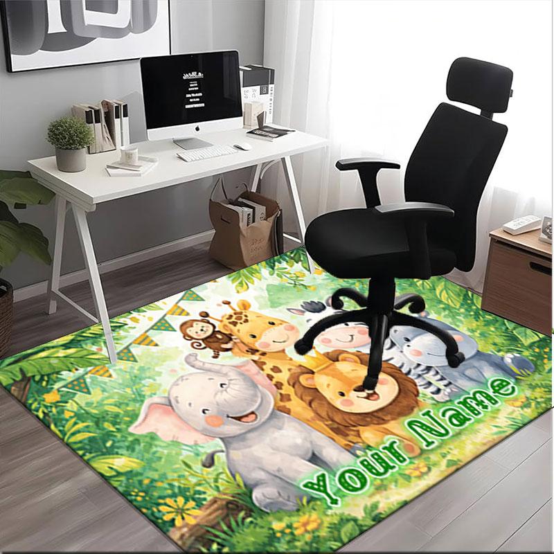 1PC Custom Name Jungle Safari Friends Theme Floor Mat Ideal for Living Room, Game Rooms, Office, Bedroom,Floor Mat Playful Design