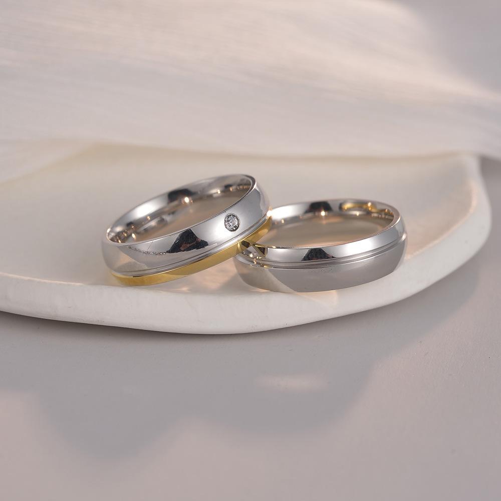 Japanese and Korean Couples' Gold Two-color Titanium Steel Rings, Men's and Women's Wedding