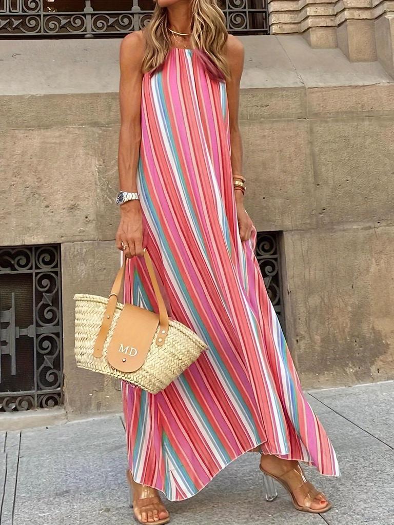 European and American Fashion 2024 Bohemian Print Sling Dress - New Arrivals