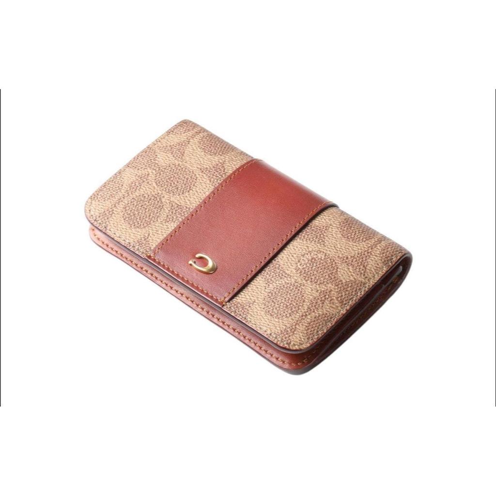 Coach Кошелек-кардхолдер Тонкий Длинный Модный Классический Покрытый Холст С Кожаным Кошельком Женский Кошелек Коричневый Желтый Ржавый C5870-B4NQ4
