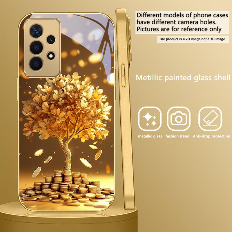 Таинственный черный кот Для Samsung A 01 52S A04 A05S A10 A12 A13 22 23 24 36 42 M02 Note 10 20Ultra 8 9 Золотой стеклянный чехол для телефона