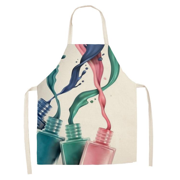 Новый льняной красочный лак для ногтей, косметика с тематическим принтом, кухонные фартуки, унисекс, званый ужин, нагрудник для приготовления пищи, забавный фартук для чистки, парикмахерский фартук