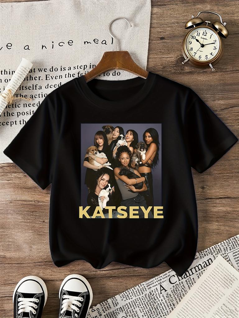 Детская футболка с графическим принтом KATSEYE, подходит для детей, повседневная, с короткими рукавами, круглым вырезом