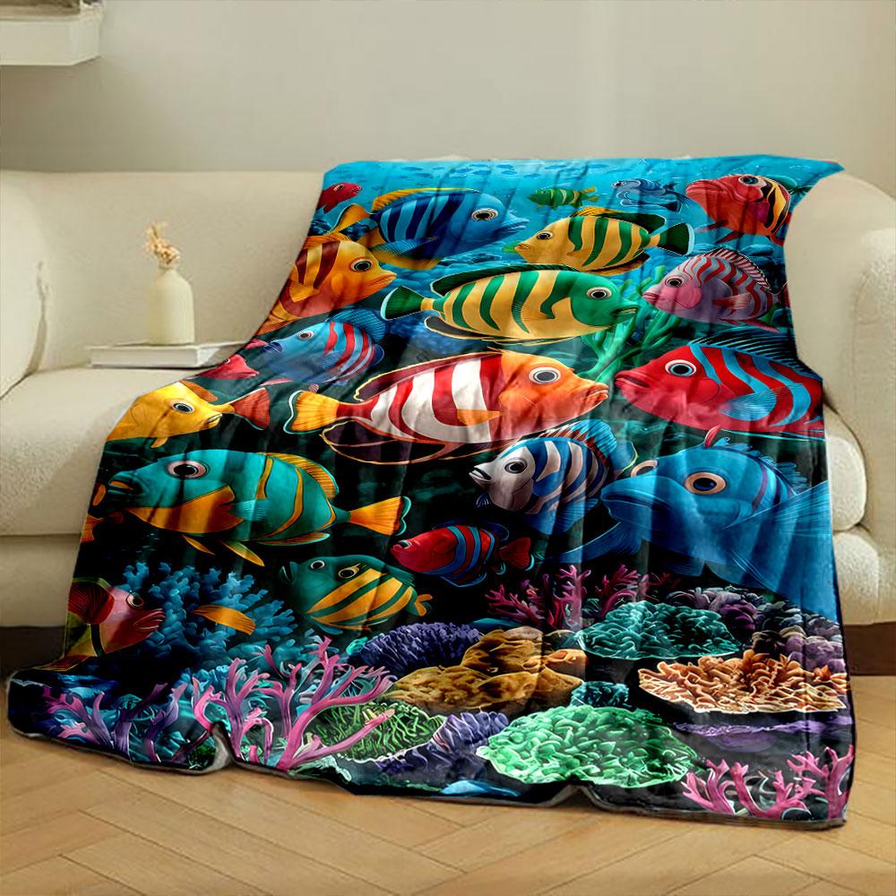 Colorful Marine Life Ocean Themed Blanket bedroom Blanket for Livingroom Couch lunch break Soft throw for Friend's festival Gift