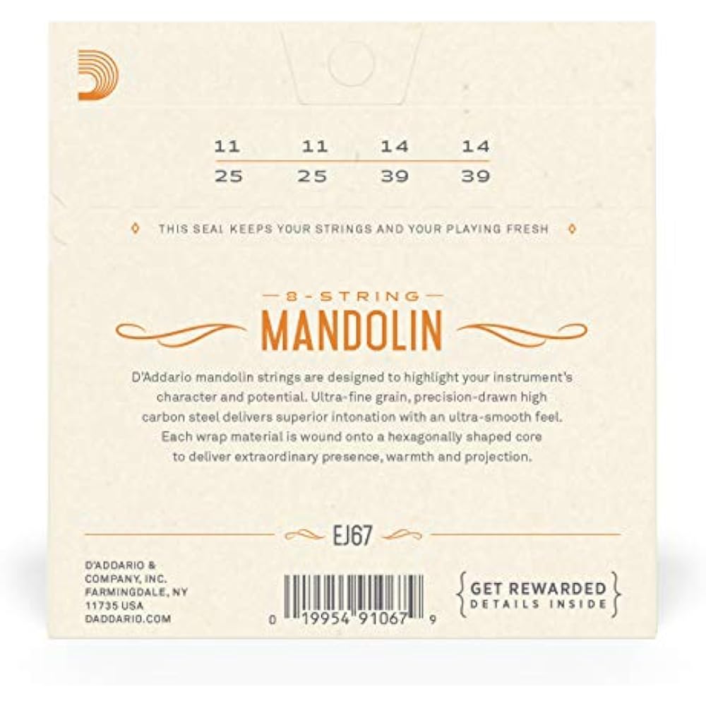 D'Addario Daddario Струны для мандолины Никелевые Средние .011-.039 EJ67 [Оригинал, для внутреннего рынка]