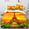 Paris Eiffel Tower Themed Duvet Cover Set City Landscape Sky Cloud Comforter Cover Home Decor Romantic Bedspread Cover King Size