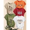 Five-piece set of women's short-sleeve shirts with letter and plant prints happy father day Coconut Tree Abstract Floral Print Round Neck Summer