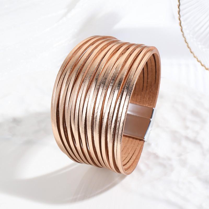 Multi-Strand Gradient Leather Bracelet Women With Magnetic Clasp PU Wristband In Fashionable Colors