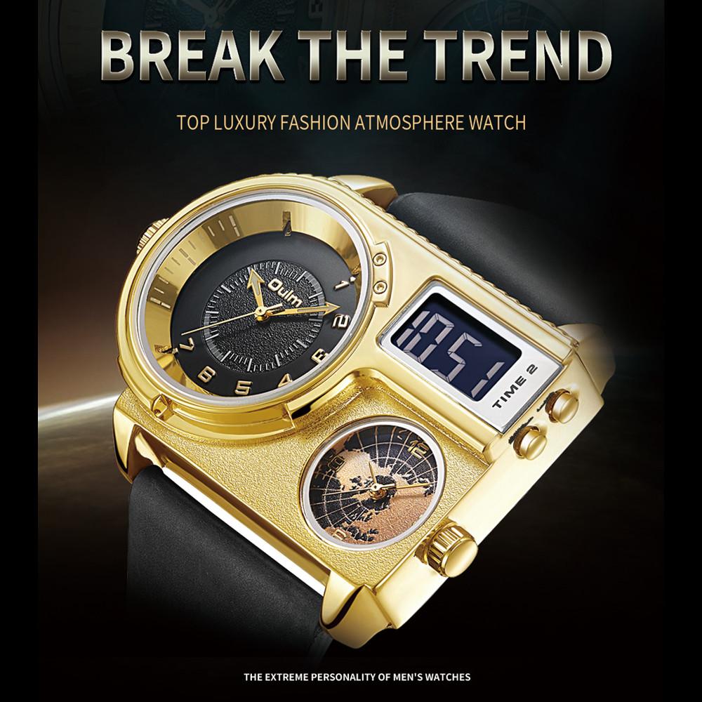 Oulm Large Dial Quartz Watch Leather Sports Casual Men's Watch Gold Men's Watch Fashion Cool Watch