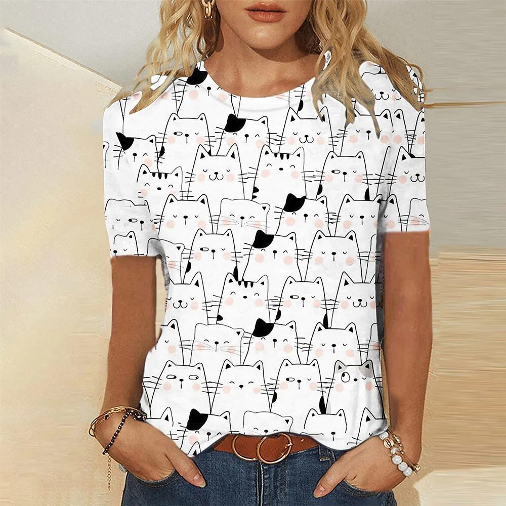 Модная женская футболка с котенком, 3d-печать, уличная съемка, тренд Y2k, летняя женская футболка с короткими рукавами в стиле Харадзюку, ультратонкая Lo