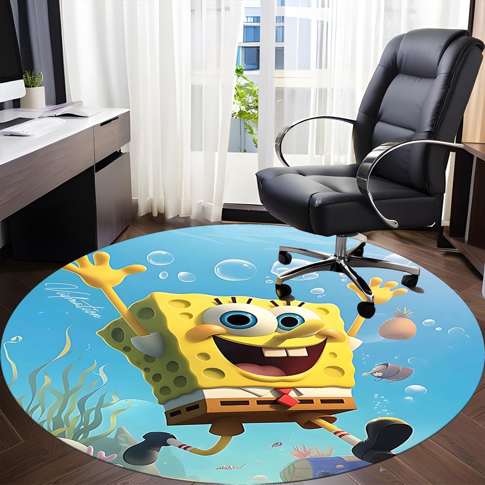 1 шт. Круглый ковер SpongeBob SeaWorld для офиса, коврик для помещений, подходит для офиса, под офисные стулья, спальни, гостиной, домашнего декора, декора комнаты