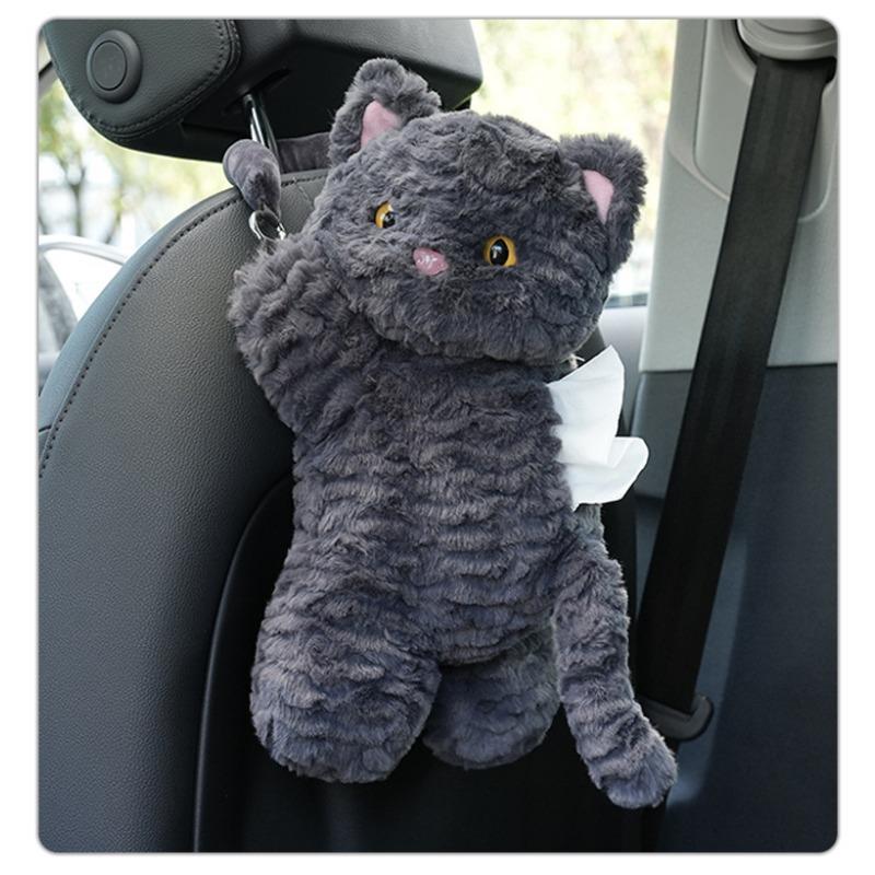Cartoon Cat Plush Hanging Car Tissue Box For Car Backseat