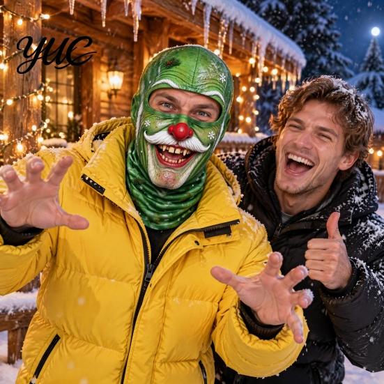 Funny Costume Mask Christmas Face Print Ski Mask, Winter Realistic Balaclava for Men Women, Windproof Full Cover Cycling Riding Snowboarding Unisex