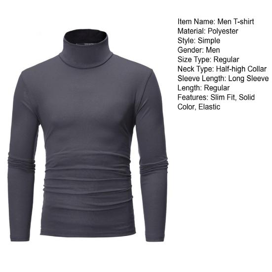 Men Autumn Winter Slim Fit Bottoming T-shirt Turtleneck Long Sleeve Solid Color Elastic Thin Pullover Tops Streetwear