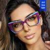 Retro Color-blocking Cat-eye Polygon Anti-Blue Light Women's Eyeglass Frame with Flat Lenses